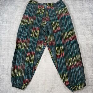 Hunters Run Pants Mens Medium Black Neon Tribal 80s Vintage Parachute Surf Gym
